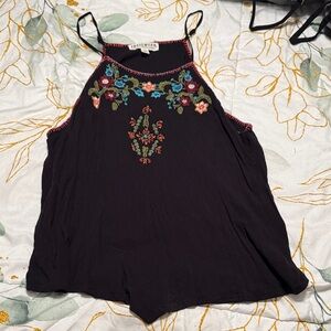 Idyllwind Black Camisole with Floral Embroidery